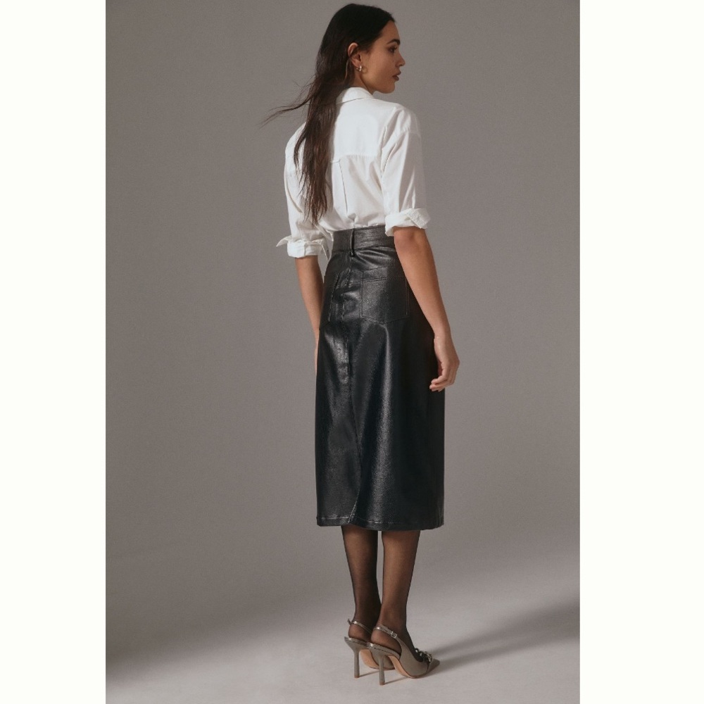 NWOT Anthropologie Pilcro Faux Leather Moto Midi Skirt 2 Pencil Vegan Punk Black - Picture 4 of 16